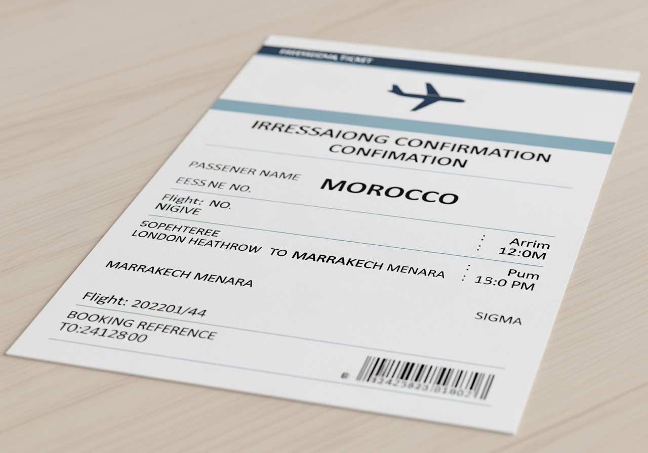 Confirmation de réservation de billet d'avion pour le Maroc